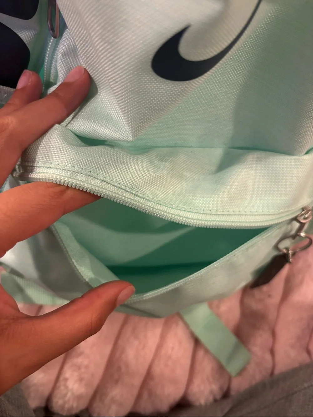Nike Mint Green Backpack with Navy Logo and Accent Panels